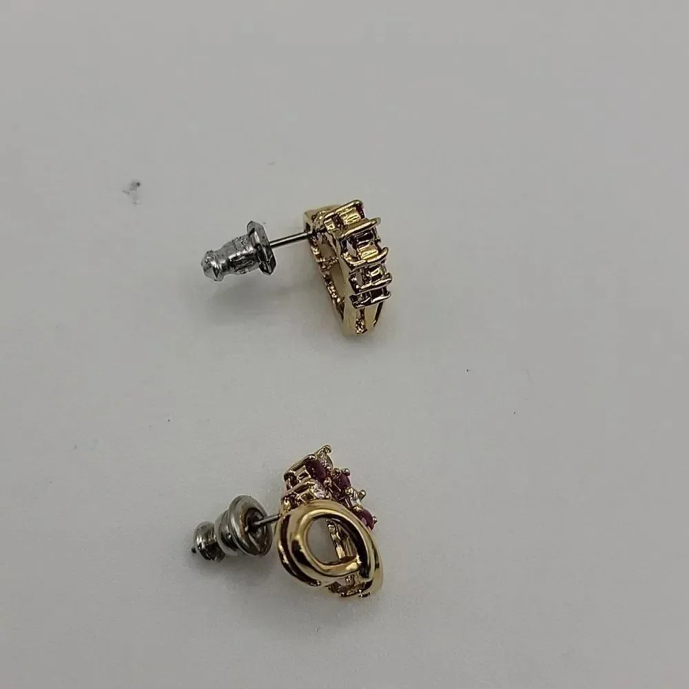 Heart Shaped Plated Gold Stud Earrings with Cubic Zirconia Stones